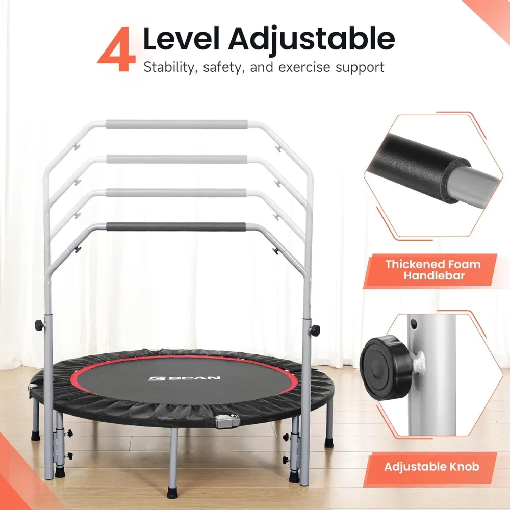 Foldable Mini Trampoline Max Load 330lbs/440lbs, Fitness Rebounder with Adjustable Foam Handle, Exercise Trampoline