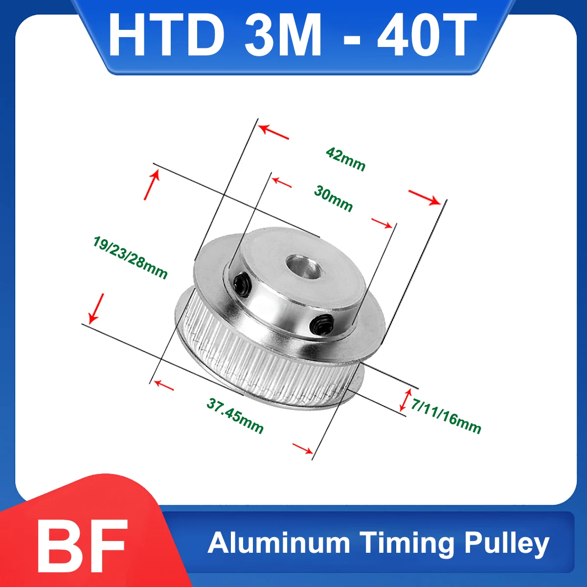 

40 Teeth HTD 3M Timing Pulley Bore 4-15mm 3M-40T BF Aluminium Synchronus Keyway Pulley Wheel For Width 6/10/15mm 3M Timing Belt