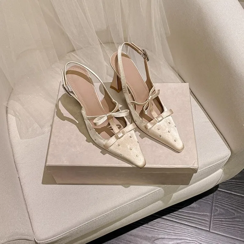 

New Women's Shoes Exquisite Rhinestone High Heeled Sandals for Woman French Romantic Casual Shoes Designer Shoes Sandalias Mujer