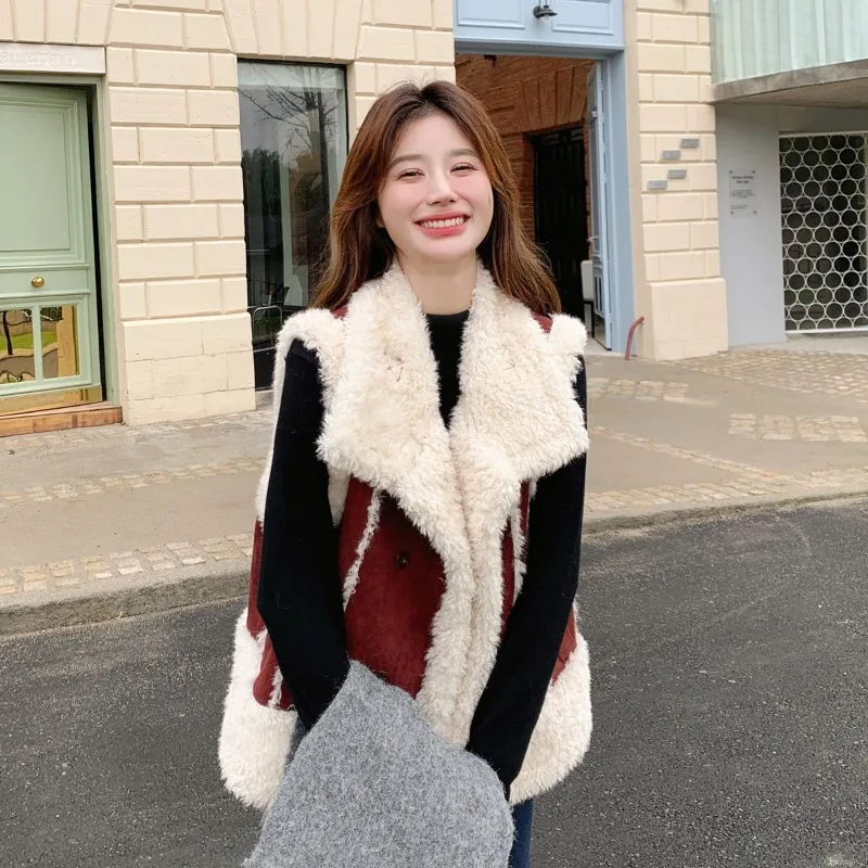 

Новая корейская версия, утепленный цельный жилет из искусственного меха из искусственной замши, женская осенне-зимняя модная индивидуальная теплая куртка