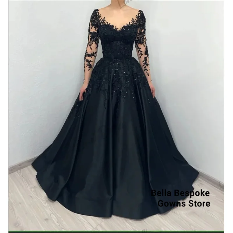 customized Embroidered Lace Heavy Evening Dresses Luxury Black Ladies Dresses for Special Occasions A Line Long Skirt Gala Dress
