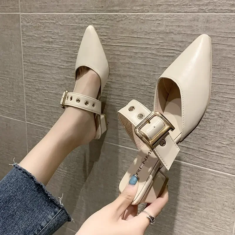 Sandali da donna primavera autunno punta a punta PU cinturino incrociato pompa fibbia femminile casual solido calzature comode scarpe da donna retrò