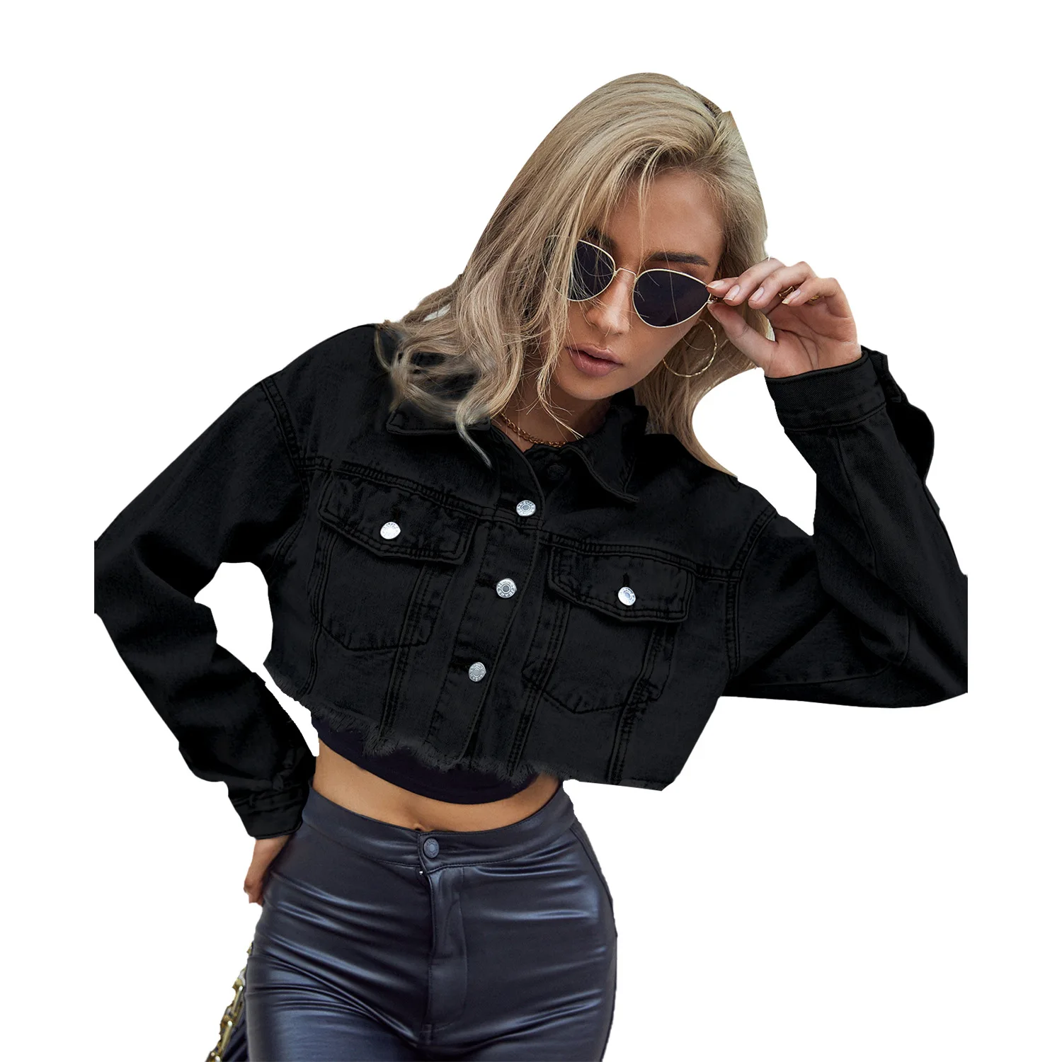 Women Clothing Single Breasted Denim Coat Long Sleeve Turn Down Washed Jackets Loose Fit Cardigan Streetwear Solid Pockets