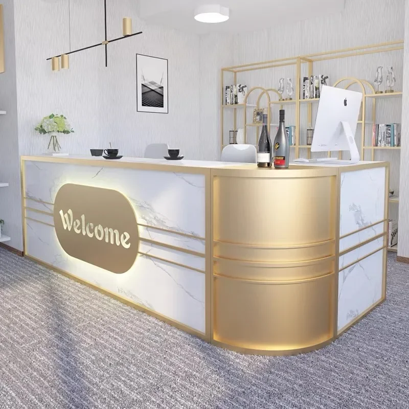 Hot Selling Corner Front Desk Reception Desk Can Be Customized Logo With LED Lights Multi-size Options Support Customization