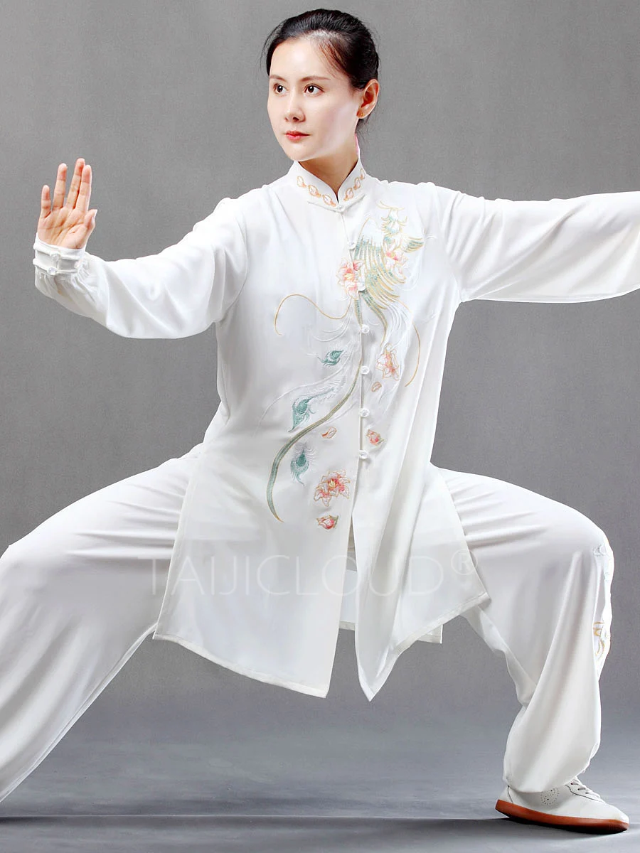 Embroidered Tai Chi Clothing for Women, Chinese Kung Fu Martial Arts Uniforms, Fitness Performance Competition Handcrafted Colla