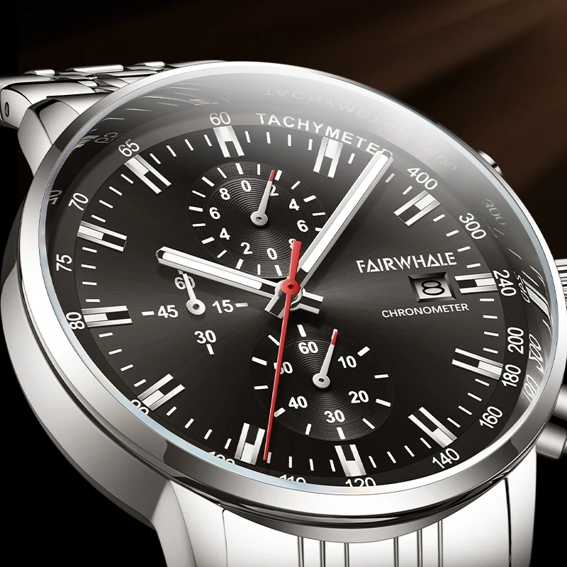 Luxury Men's Army Green Dial Watch High-Quality Steel Waterproof Chronograph Quartz Wristwatch