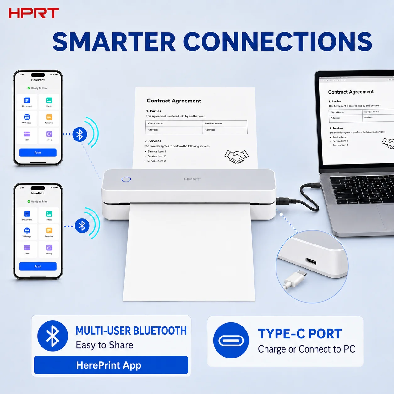 HPRT MT610 Portable A4 Thermal Printer 203DPI Bluetooth Inkless Wireless Printer for iOS Android PC Travel Office School