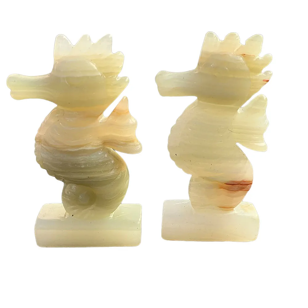 Custom Natural Afghan Jade Seahorse Figurine - 9cm Hand-Carved Gemstone Sea Animal Statue Healing Crystal Decor