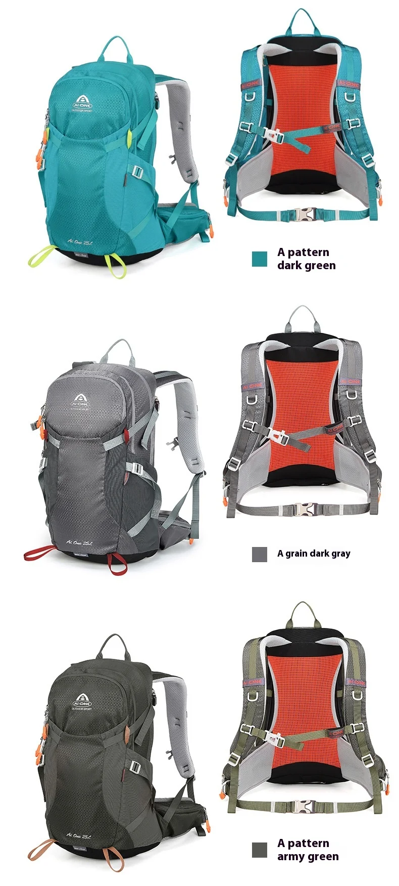 Classic Design Outdoor Backpack 25L Water Resistant Nylon External Frame Backpacking Camping Travelling Hiking Backpack