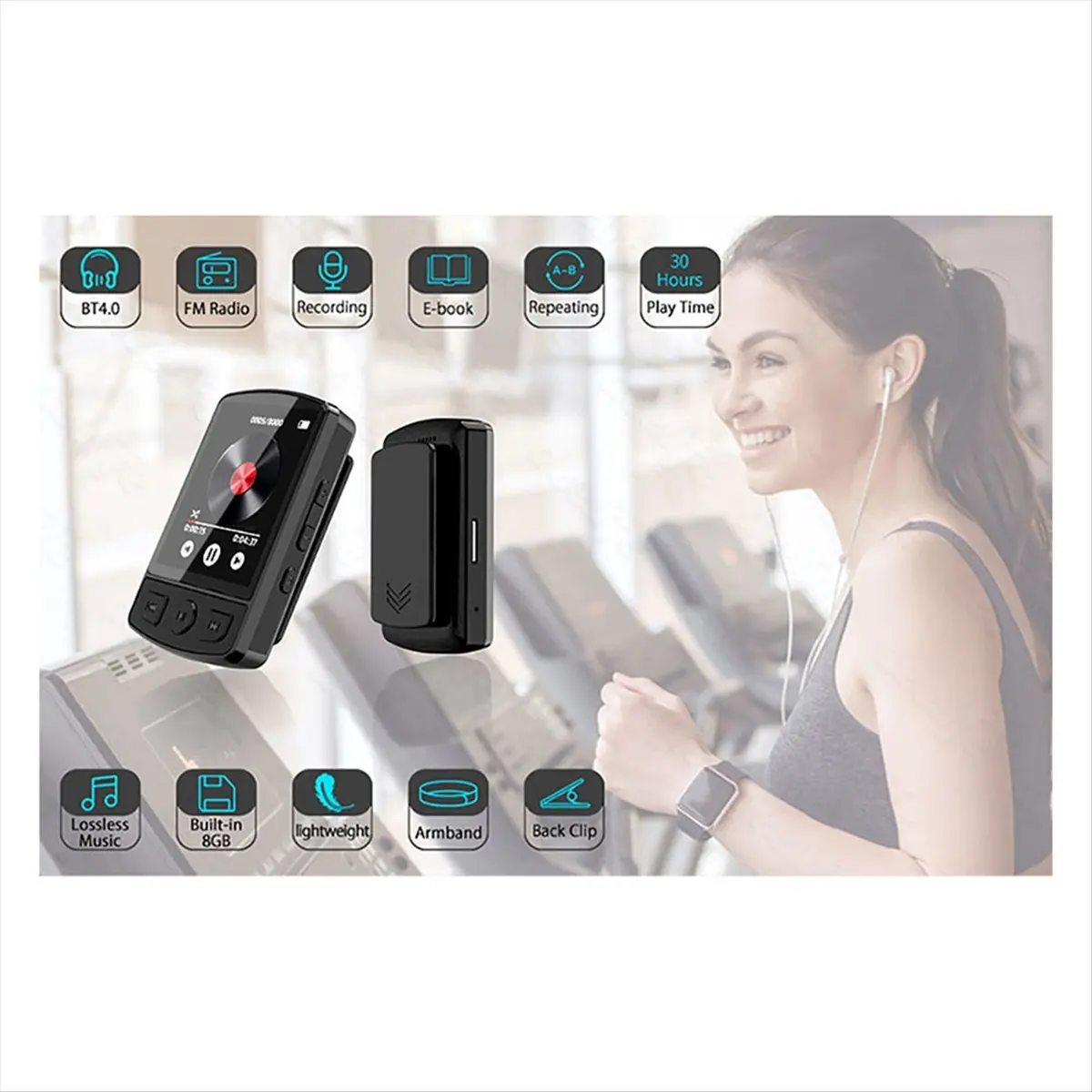 A26Z Portable MP3 Player Sport Clip HiFi Sound Bluetooth 5.0 Student 1.8 Inch Screen with FM Radio E-Book