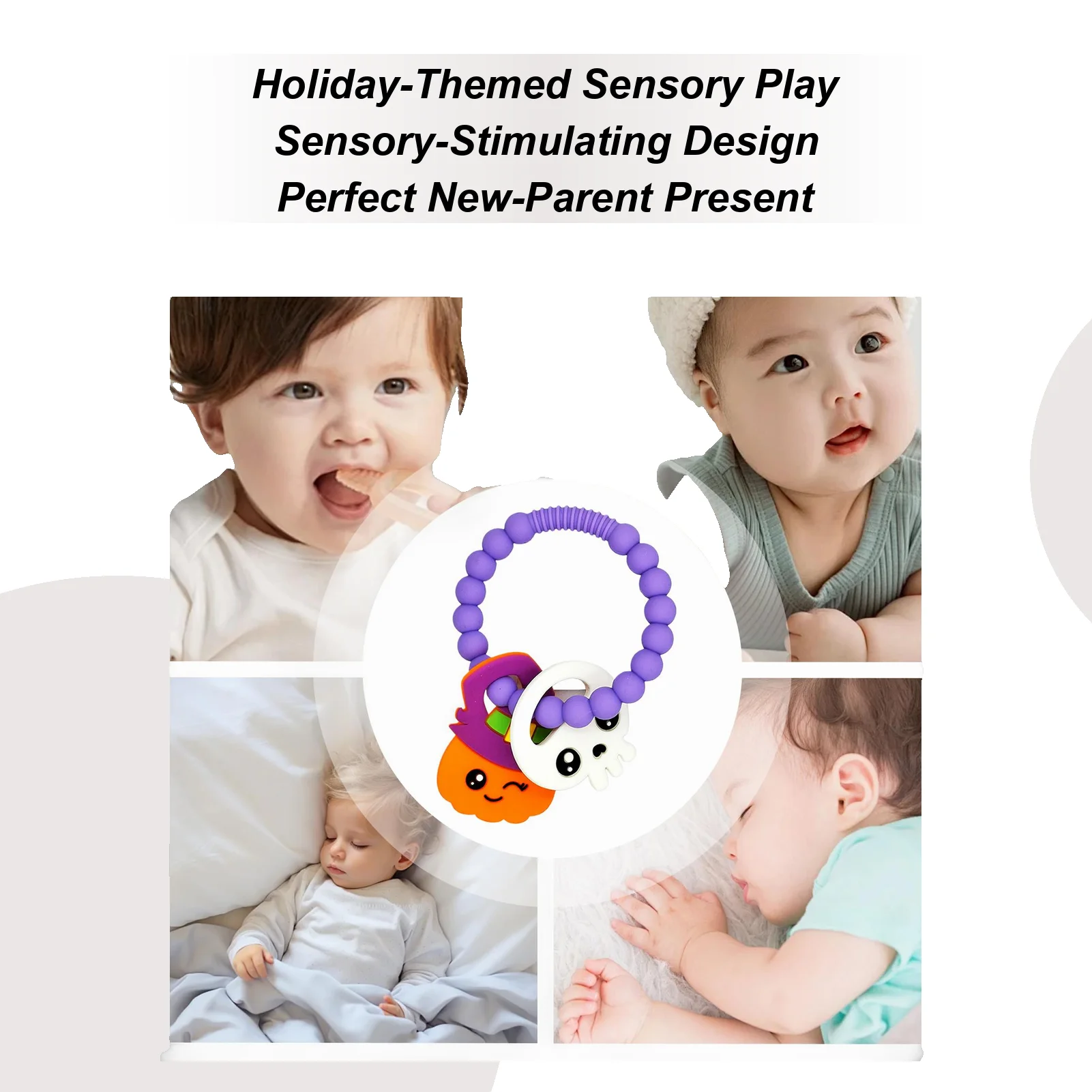 Baby Teething Toys Silicone Teething Bracelet Chewing Ring With Rattle Beads For Kids Boys Toddler Home Bedroom Travel Indoor