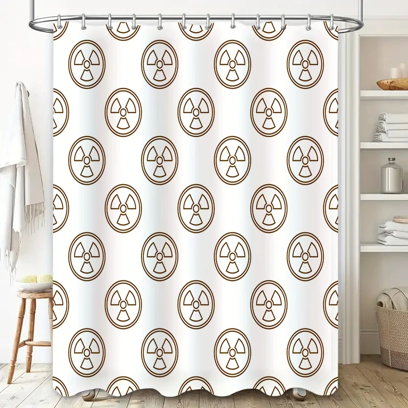 Radiation Symbol Shower Curtain White Bath Room Decoration with Stripes Pattern Waterproof Plastic Fabric 3D Printing Bathroom C