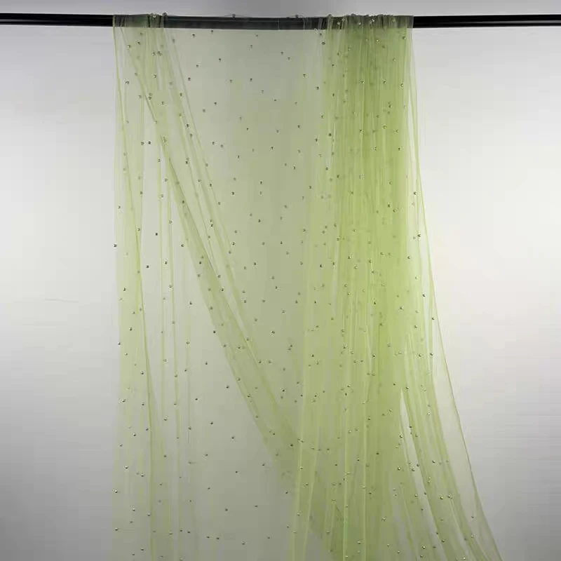 Sage Green Tulle Fabric with Pearl Bead for Bridal Veil Lace,Wedding Dress,Party Decor,Costume,Table Runner Tablecloth Decor view 3