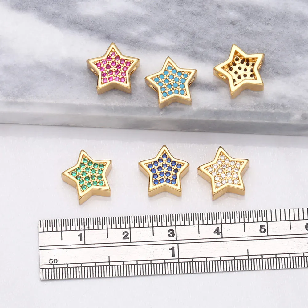 OCESRIO Multiple Color Small Star Charms for Bracelete Making CZ Copper Gold Plated Jewelry Making Supplies Wholesale chma165