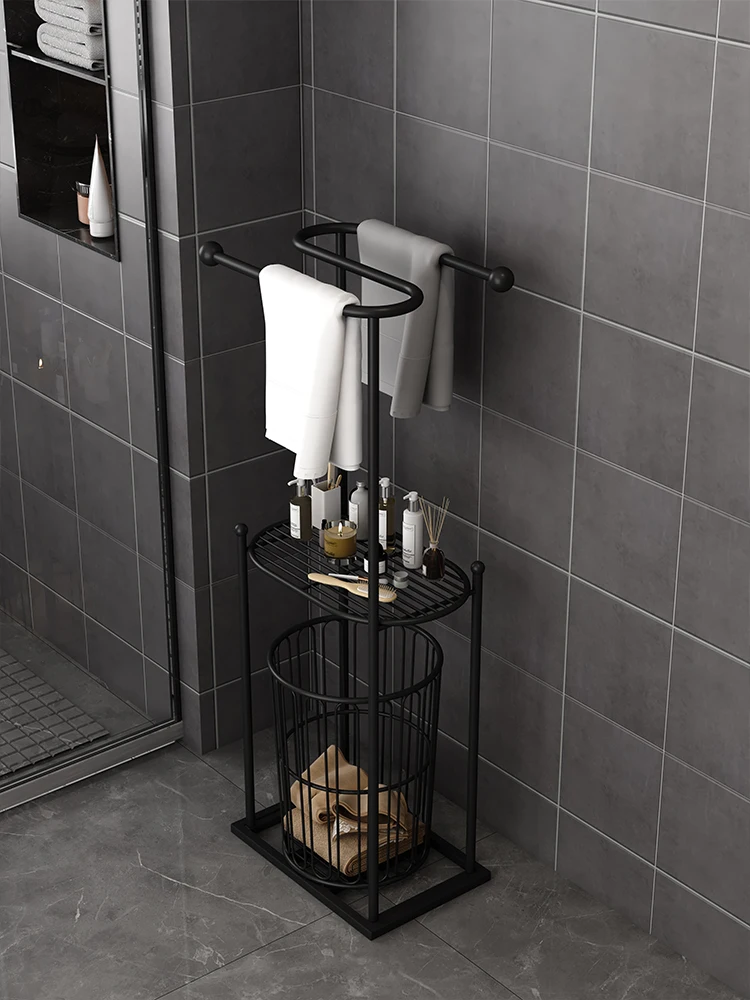 Nordic bathroom bathroom rack floor-to-floor rock towel towel storage rack dirty laundry basket laundry basket