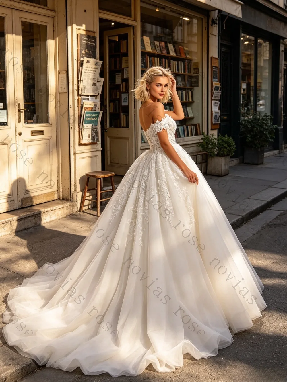 Customized Off Shoulder Lace Applique Ball Gown Wedding Dress 2026 Elegant Bridal Gown with Train Luxury Bride Dress for Women