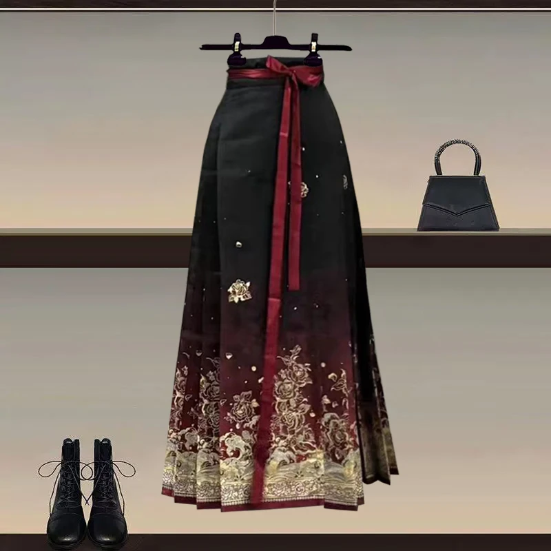Falda Hanfu Roja de Año Nuevo para Mujer, Primavera-Otoño 2026, Nueva Falda Ma Face de Alta Gama, Versátil y Mejorada
