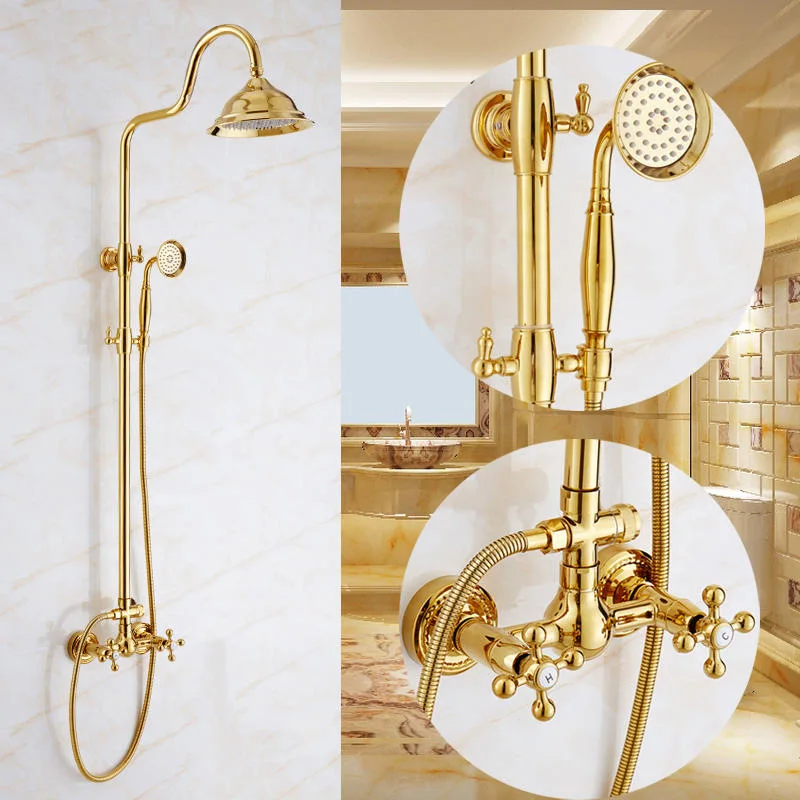 

All-copper gold European multi-functional ceramic shower set