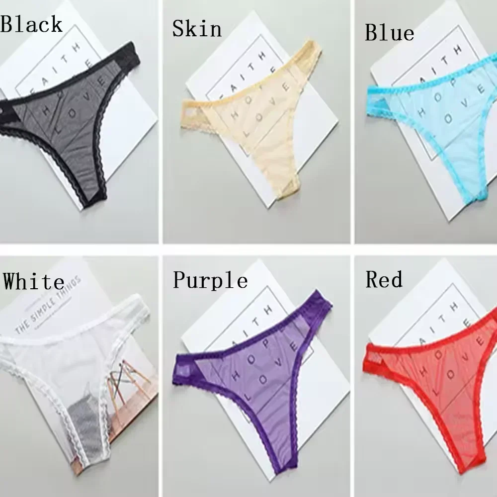 Sexy transparente tanga calcinha feminina renda ver através da virilha malha inferior sexy sem costura baixo-rise t-calças lingerie sexy