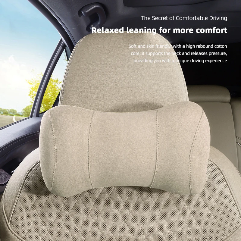 Universal Car Seat Headrest Suede Memory Cotton Neck Pillows Car Interior Accessories Auto Seat Head Support Relieve Neck Pain ﻿