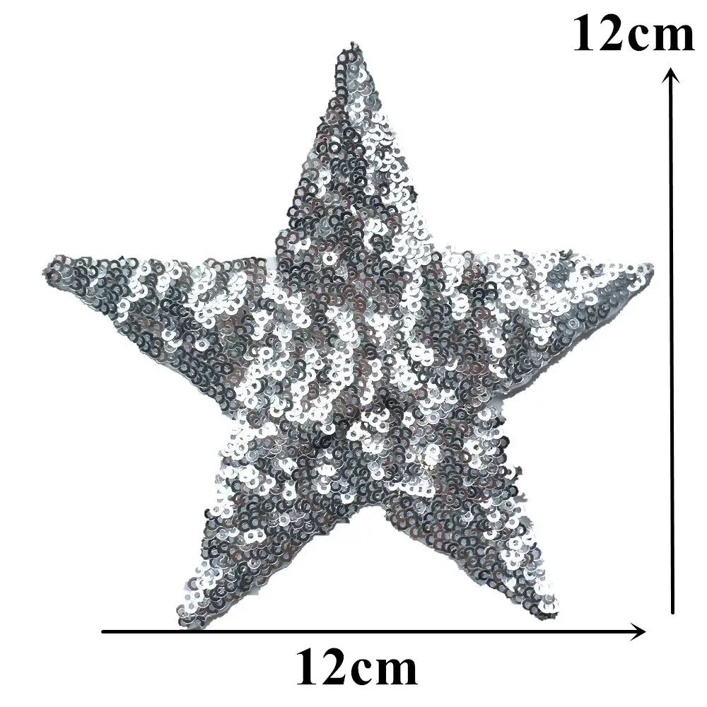 12CM Gold Silver Sequin Star Sew Iron On Patches Shining Embroidered Badges For Dress Jeans DIY Appliques Craft Decoration