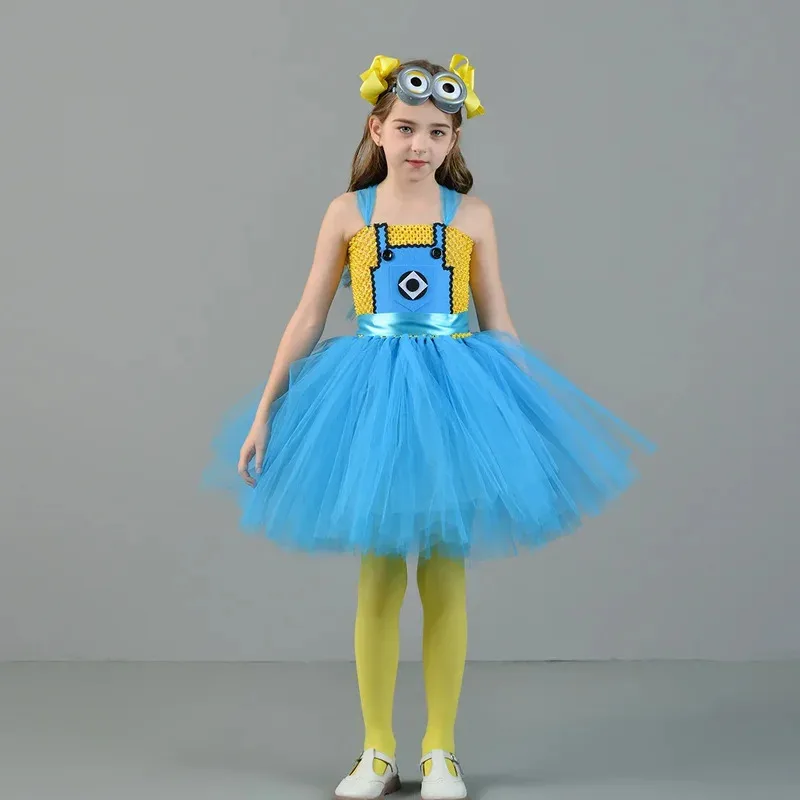 Vestido de Minion de Anime con vestido de cristal, disfraz de Cosplay, mascarada de Halloween, trajes de fiesta de Carnaval para niños y niñas