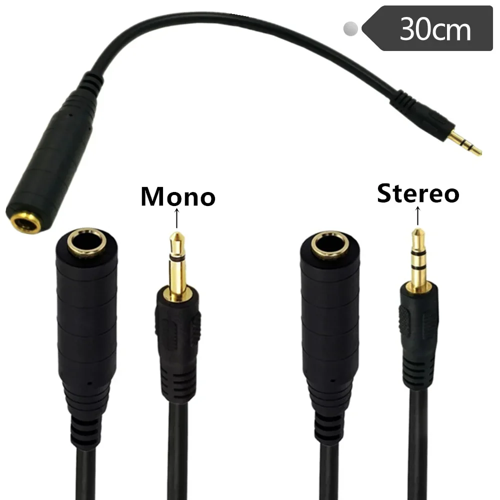 6.35mm żeński do 3.5mm męski 3.5mm Mono do 6.35 6.5mm wtyczka Jack Stereo mikrofon Hifi kabel rozszerzenie Audio 0.3m 1.5m