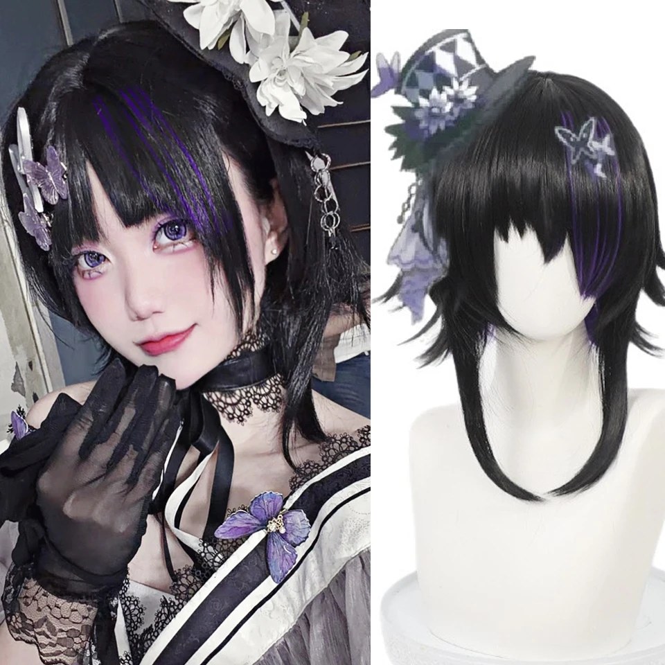 Game Magical Girl Witch Trial Houshou Maago Cosplay Wig Short Black Purple Hair Heat Resistant Synthetic Wigs For Women Girls