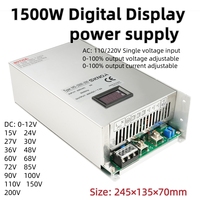 1500W Digital Display Power Supply 220V AC To DC 12V 15V 24V 36V 48V 60V 72V 85V 110V 150V 200V Voltage Current Adjustable SMPS