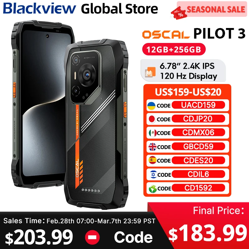 Blackview Oscal PILOT 3 Rugged Phone 6.78-inch 2.4K IPS 120Hz Display 5G MediaTek Dimensity 6300 50MP 7500mAh NFC Cellphone