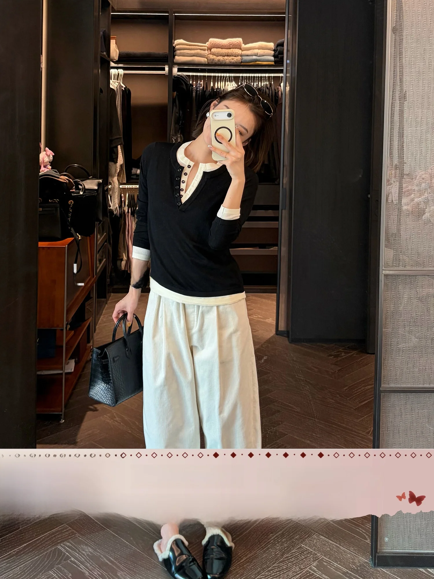 

Женская шерстяная вязаная кофта LUMIEN с V-образным вырезом, имитация двухслойности, зимняя коллекция 2025, модная базовая одежда