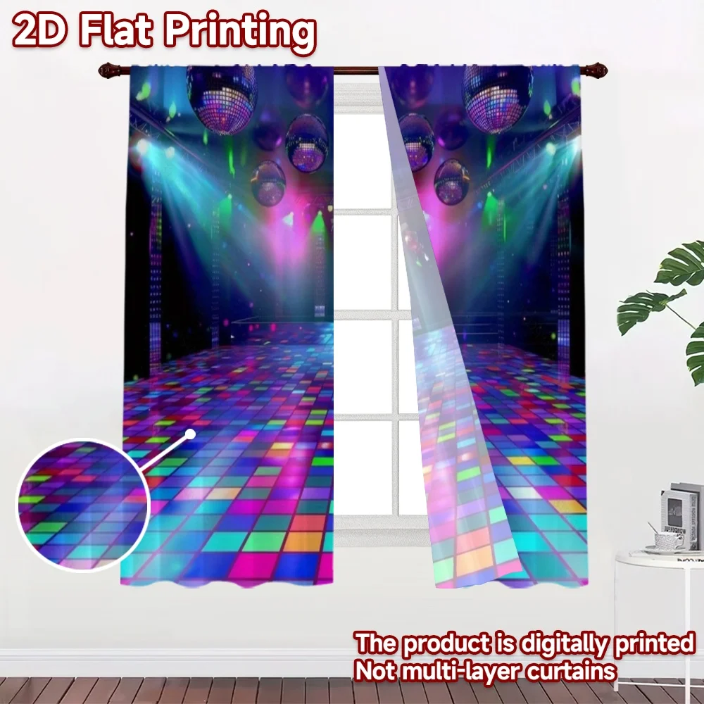 2D flat 2pcs Curtain Modern Minimalist Style Colorful Disco Dance Floor Digitally printed polyester, colorfast Party Decorations