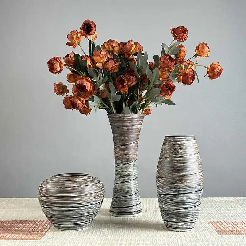 

Living Room Vase Decoration, Luxury Ceramic Flower Vase, Retro Coarse Pottery Bottle, Wabi-Sabi Minimalist Flower Arrangement