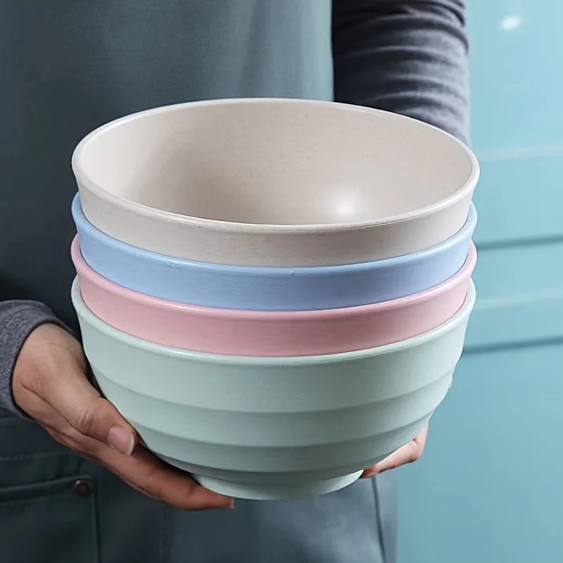 Juego de cuencos de cereales no frágiles de 4 piezas -Cuenco de plástico PP de 24 onzas para sopa/arroz/granos - apto para microondas y lavavajillas