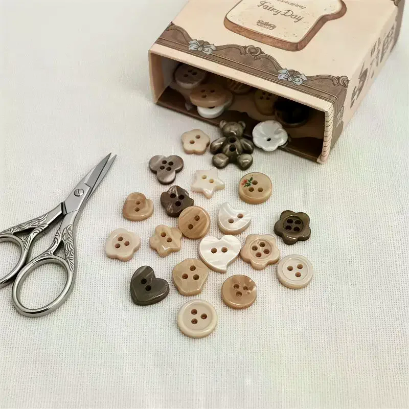 10Pcs Classic Simple Random Maillard Colored Button Vintage DIY Handbook Decor Materials Ins Beaded Clothes Handmade Accessories