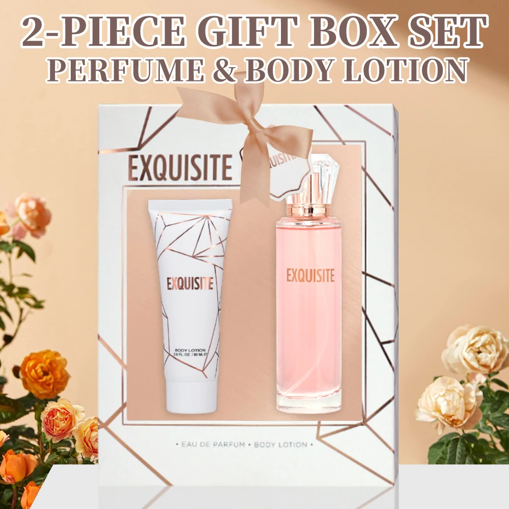 Eau de Parfum Spray and Body Lotion Gift Set Women's Fragrance Sets 3.4 Oz EDP Spray 2.8 Oz Body Cream EXQUISITE 2 Pcs Gifts