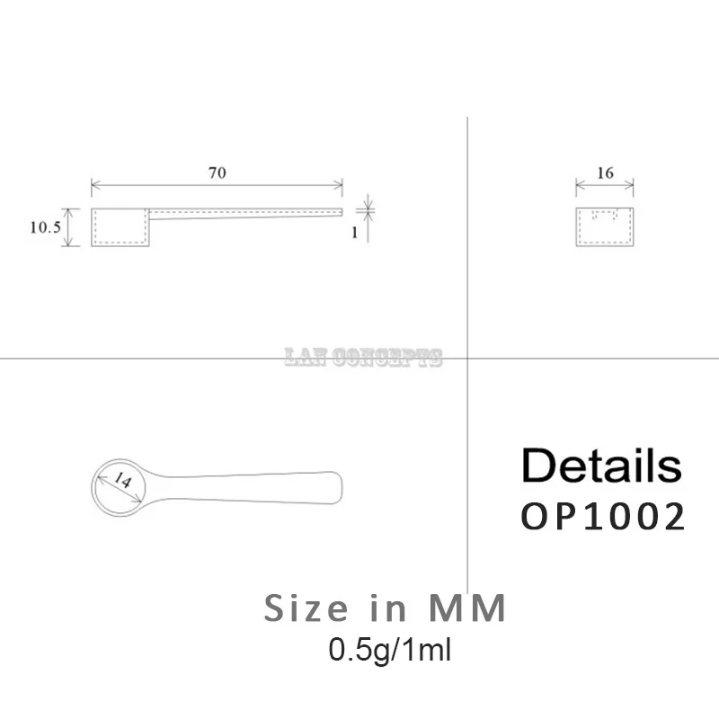 100pcs/lot 0.5g Plastic Scoop 0.5 gram PP Measuring Spoon 1ML Measure Tool - 70X16X10.5mm white Free shipping