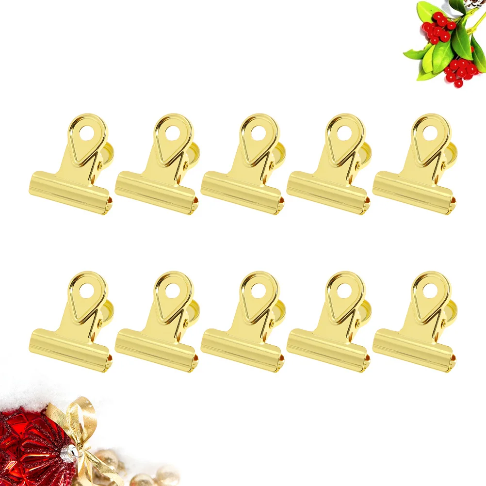 10pcs Electroplated Binder 20Mm Golden Strong Spring Paper Clamp For Office Home Use Hinge Clips Copper Clip Paper Clips