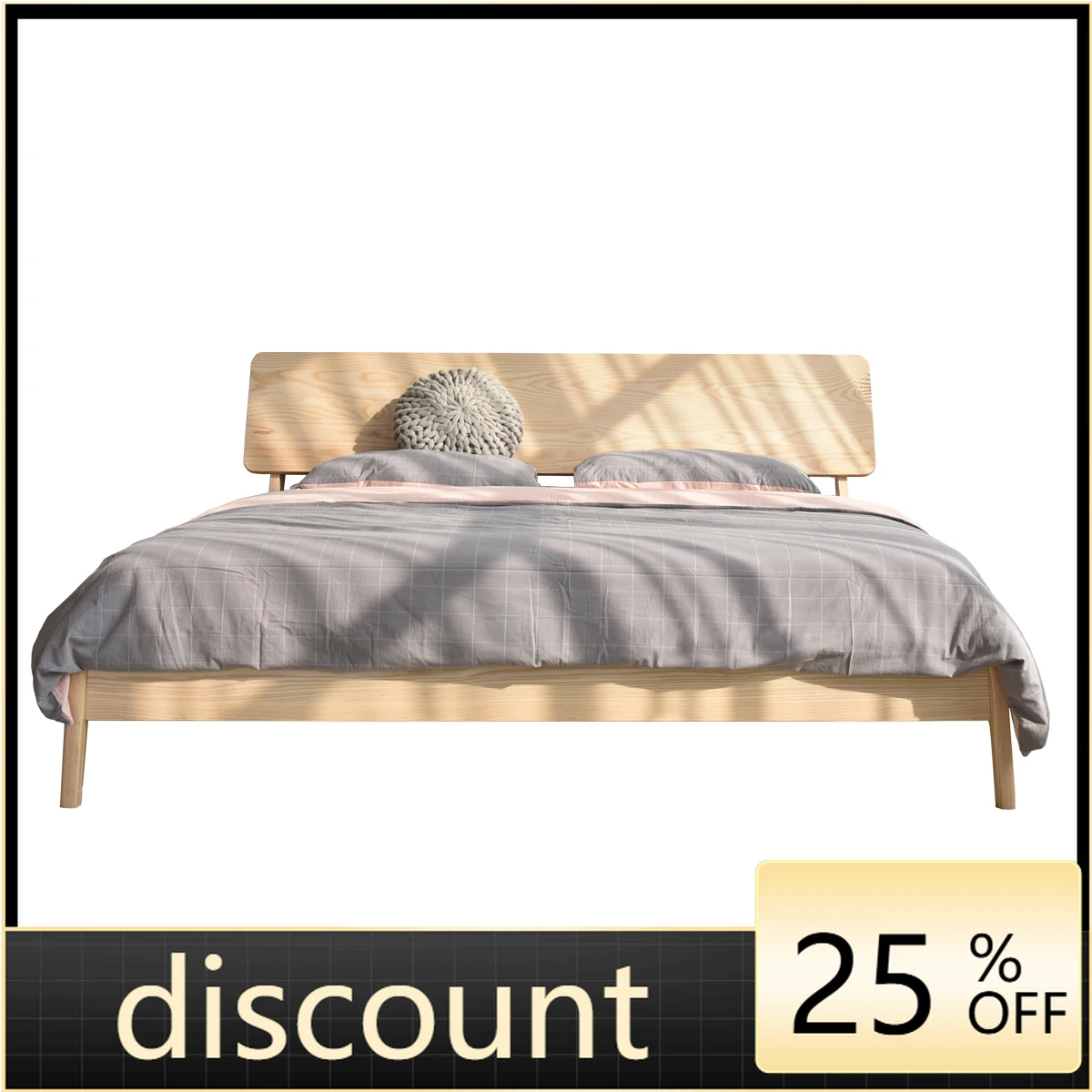 LMM solid wood bed Japanese simple bedroom high backrest log bed cream wind 1.8 meters bed