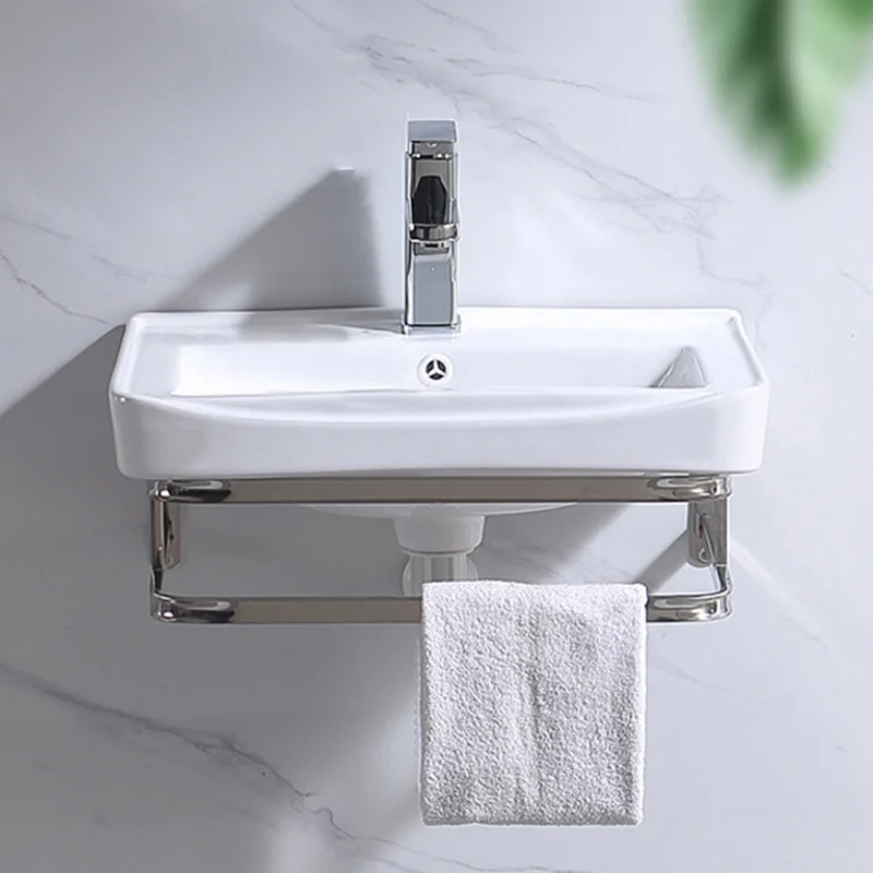 Simple ceramic wash basin in bathroom, small unit type balcony, wall mounted ceramic wash basin bracket basin