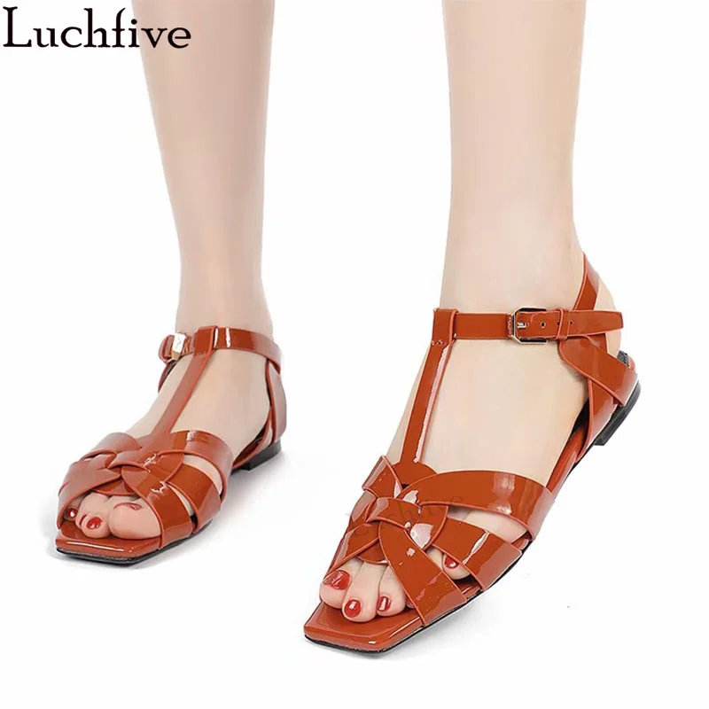 

Women's 35-44 Plus Size Flat Heel Sandals Multicolour T-Strap Buckle Flat Sandals Summer Classics Casual Beach Sandals Ladies