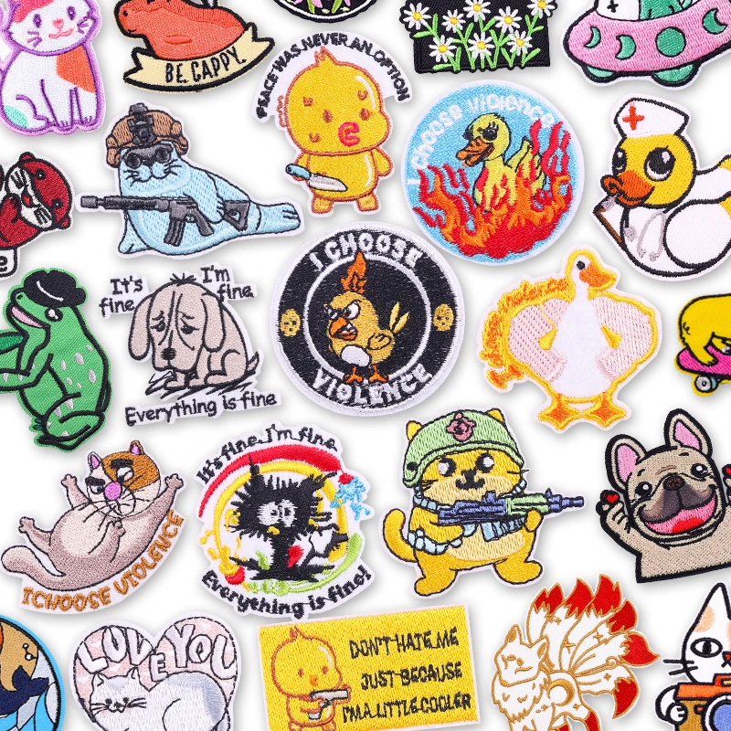 

Cartoon Cat Duck Embroidery Patches VIOLENCE Iron On Patches For Clothing Thermoadhesive Patch For Clothes DIY Tactical Badges