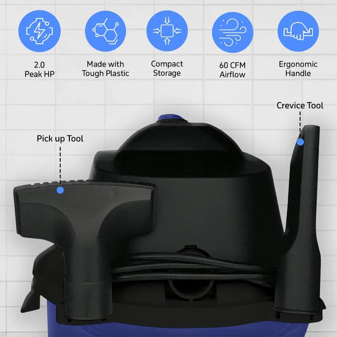 WD-2L Wet Dry Vacuum Cleaner, Portable, 2.0 Gallon/2.0 HP Powerful Vacuum Cleaner And Blower For Dry And Wet Messes, Acc