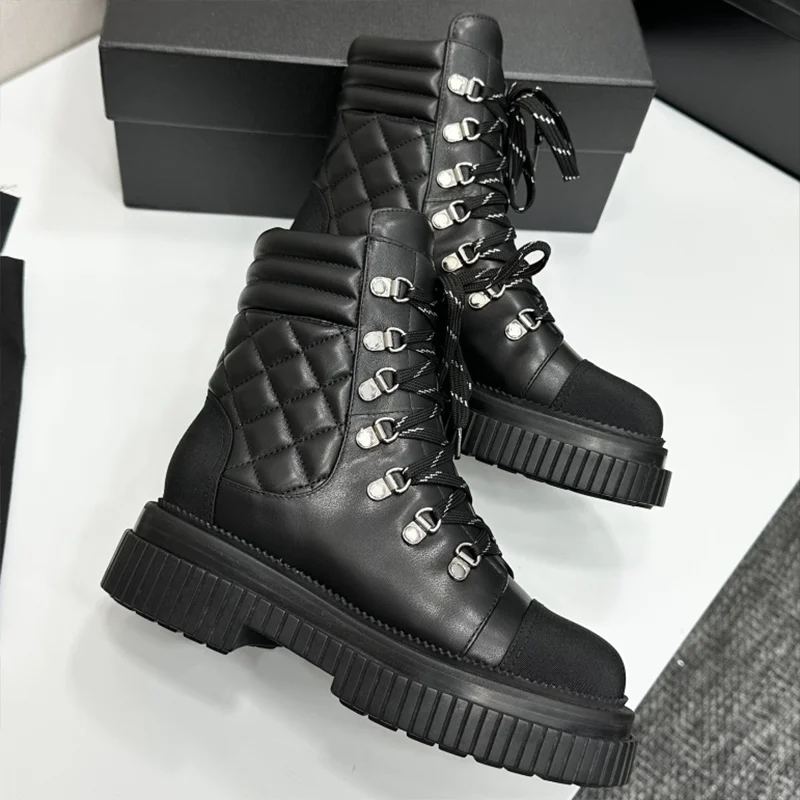 

High quality 2025 woman Striped Lace-Up Short Boots - Urban Chic Style, Elegant and Fashionable shoes 25110840