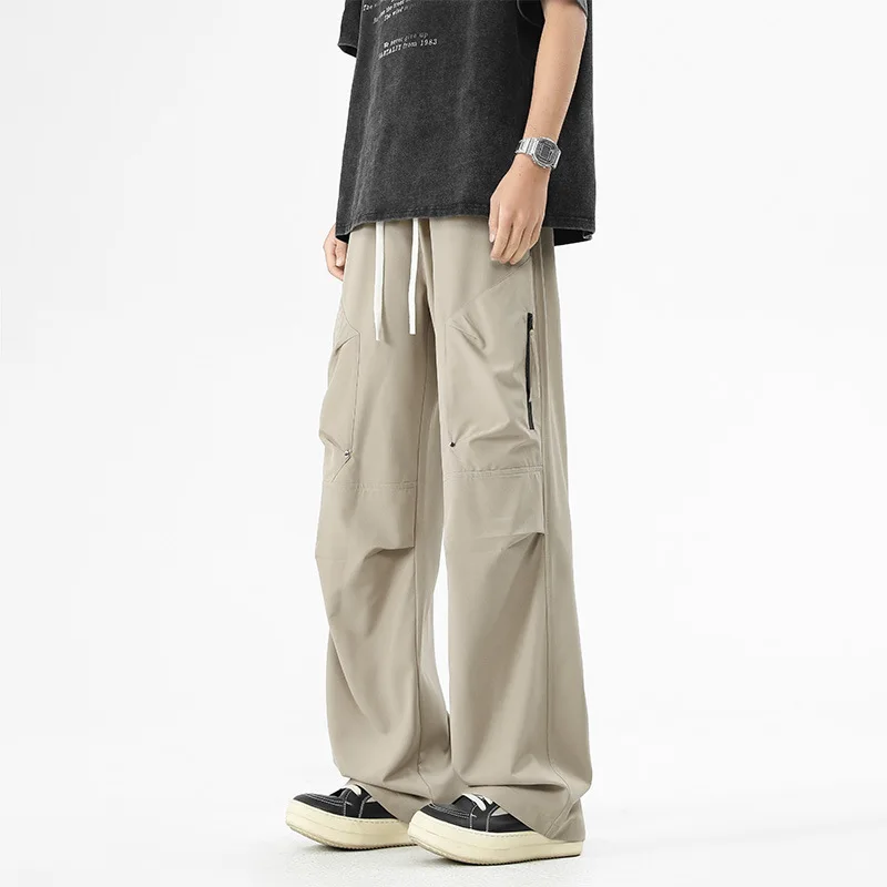 

Мужские тонкие дышащие походные брюки, весенне-осенние спортивные брюки на молнии с большим карманом, мужские модные уличные трендовые утягивающие брюки-карго