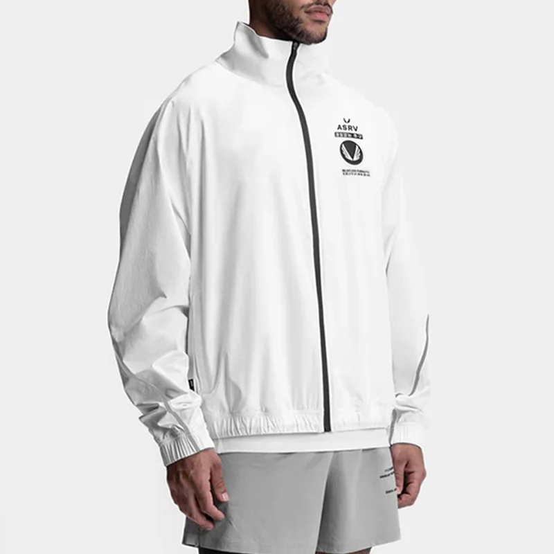 B&C Zip Up Track Jacket with Contrast Piping Stand Collar Athletic Outerwear for Men Gym Running Training