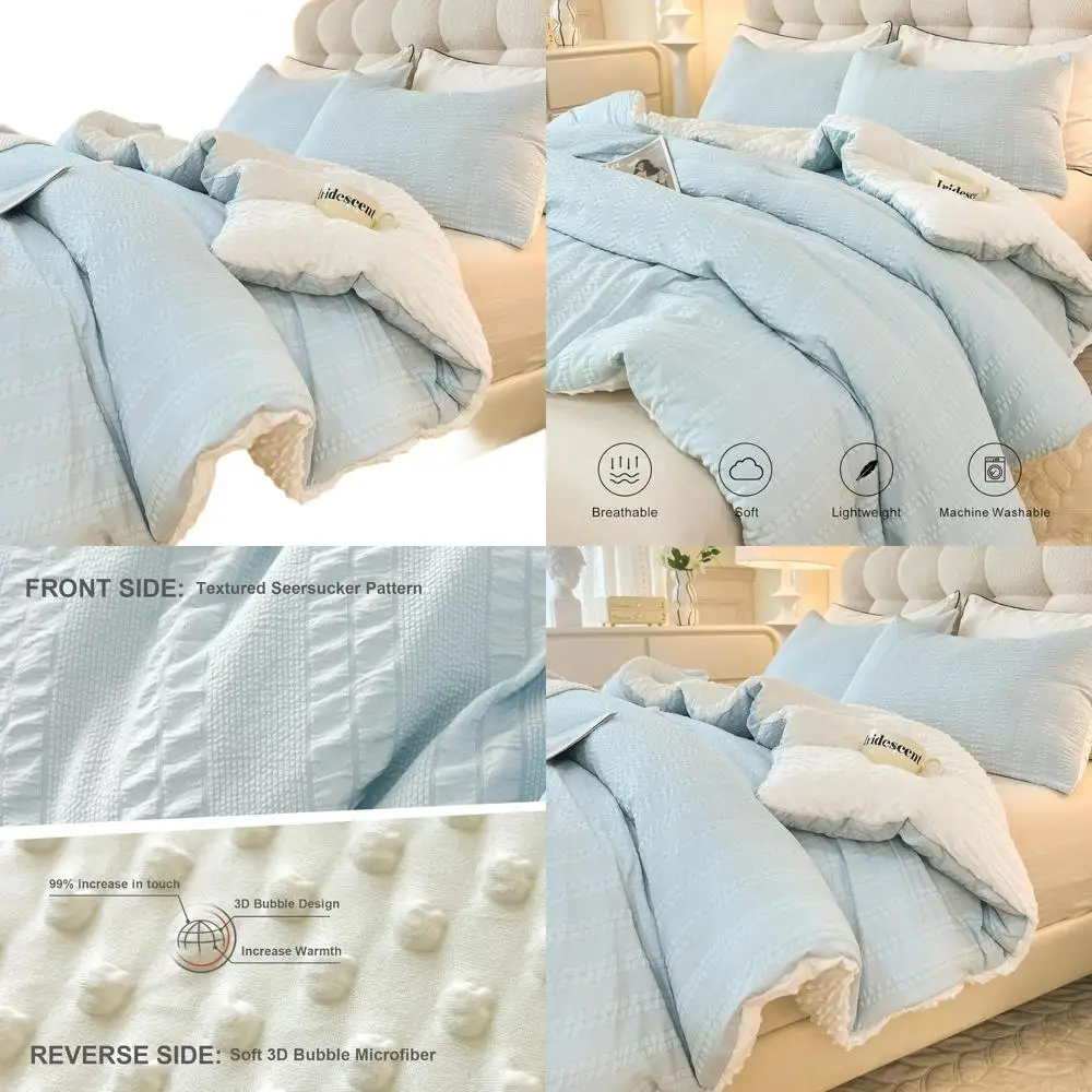 

Полный комплект постельного белья в полоску в богемном стиле из сирсакера - 3-х предметный комплект для всех сезонов: мягкое уютное одеяло с наволочками, 80x90, светло-голубой