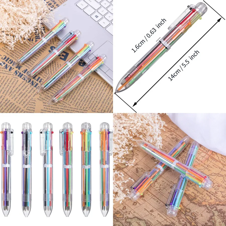 

6 упаковок 0,5 мм, многоцветные выдвижные шариковые ручки 6 в 1, для офиса и школы, яркий 6-цветный дизайн, идеально подходит для студентов D