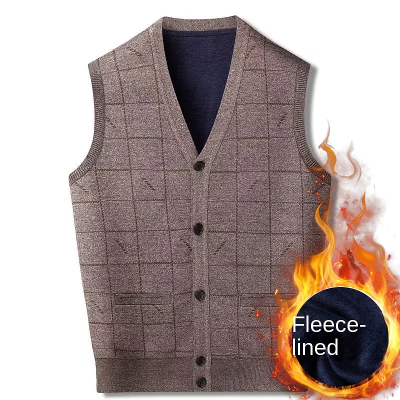 Autumn and Winter Plush and Thickened Middle-aged and Elderly Men\'s Sweaters Warm Vest Shoulder and Vest men clothing