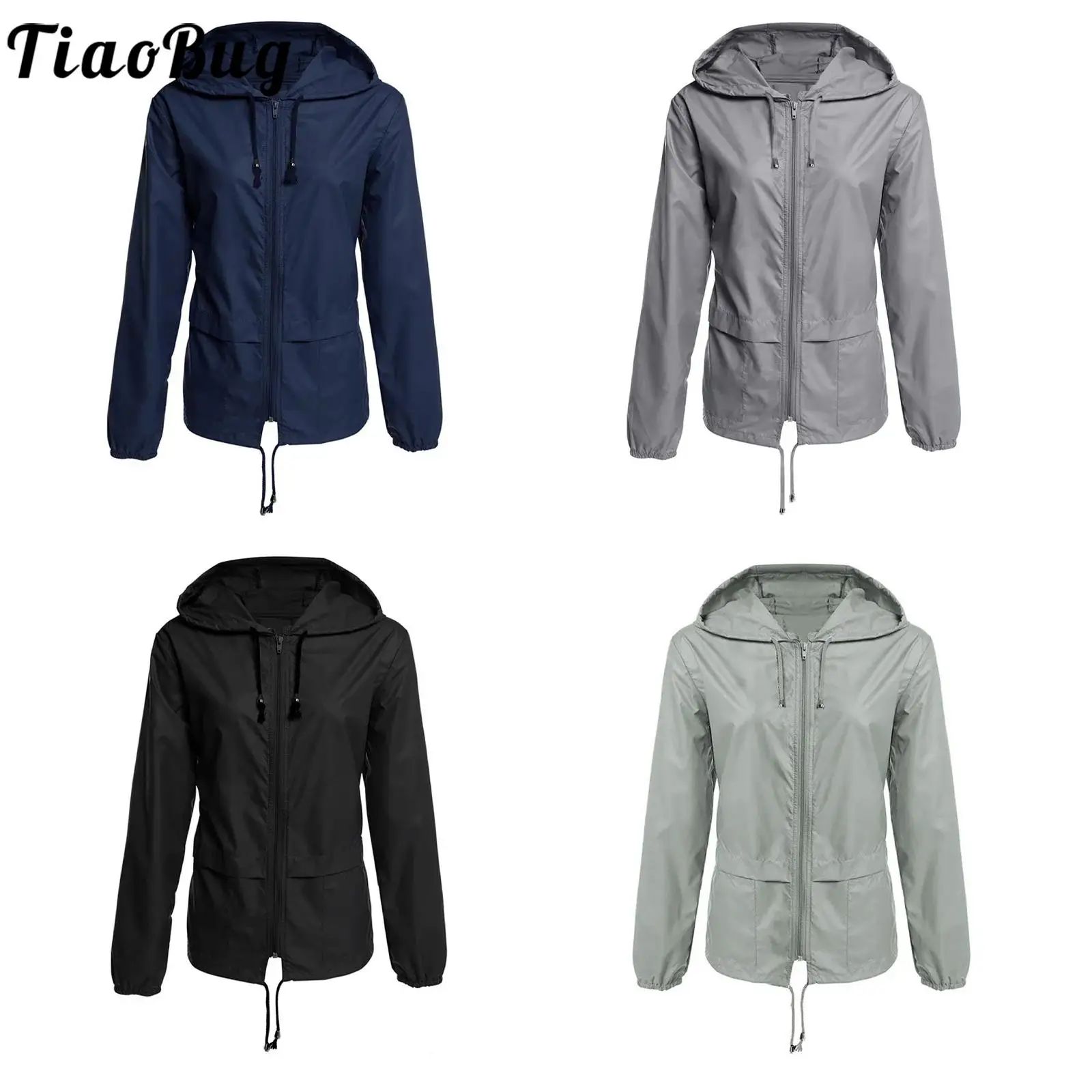 

Women Lightweight Hooded Jackets Waterproof Windproof Front Zip Long Sleeve Coat Outerwear for Hiking Trekking Daily Casual